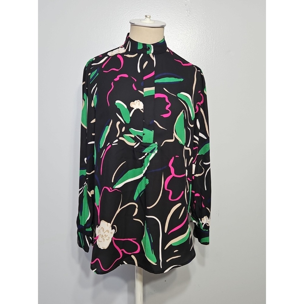 Anne Klein Women's Petite Printed Long Sleeve Blouse